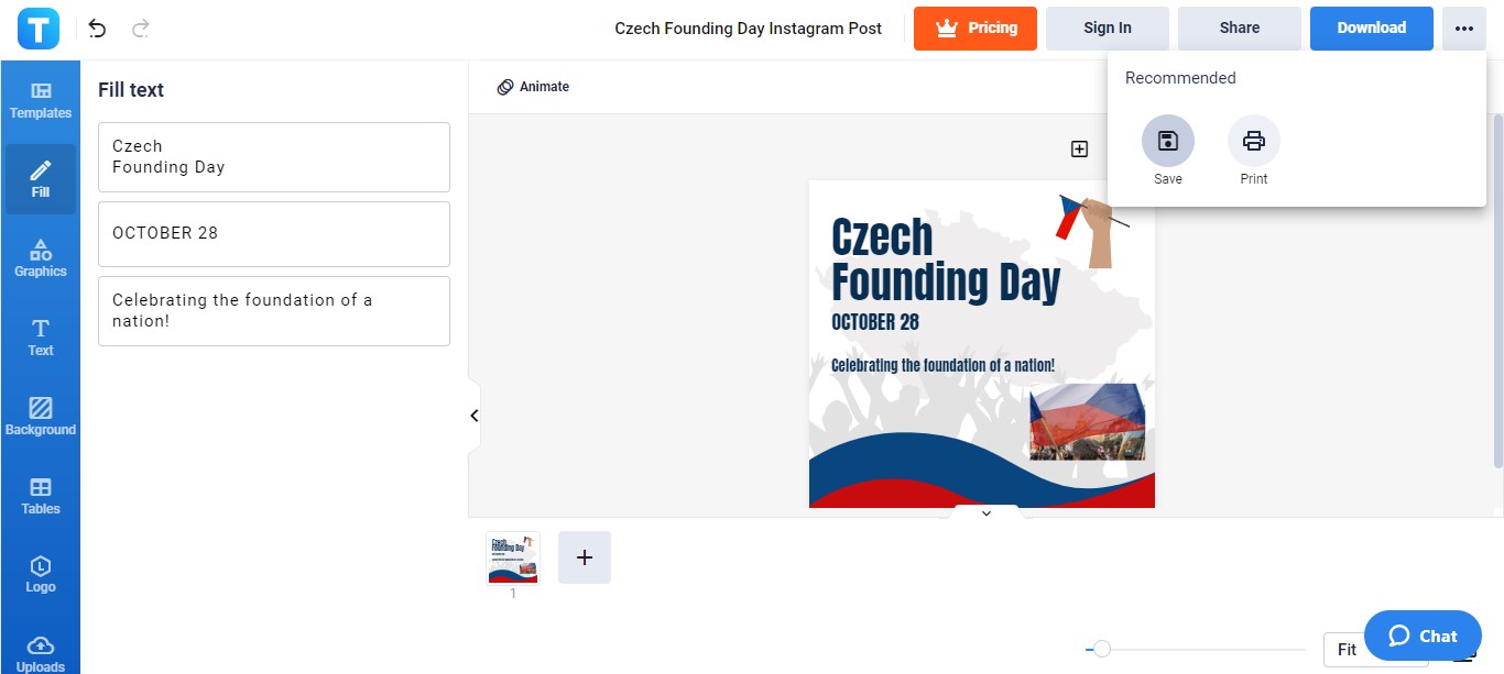 save the edited czech founding day template