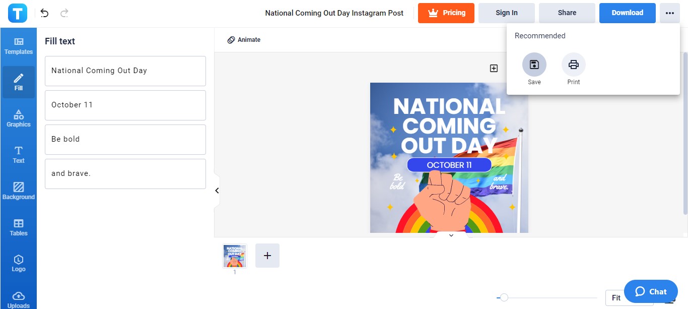 save your national coming out day instagram post draft