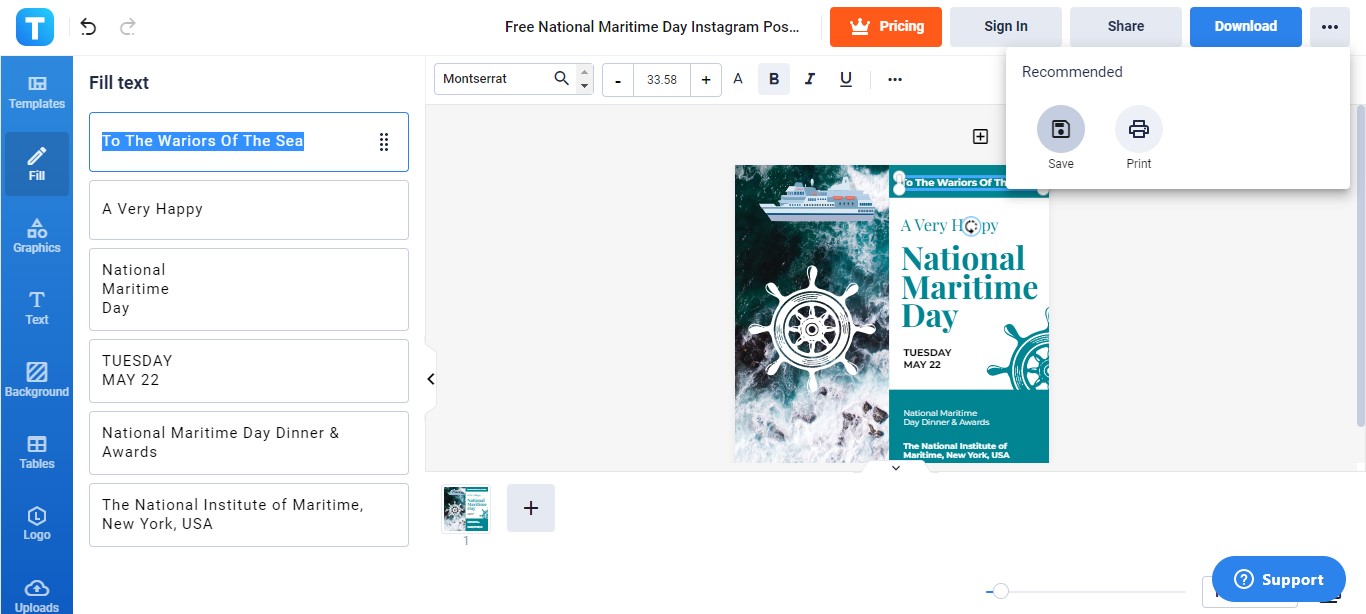save your national maritime day instagram post draft
