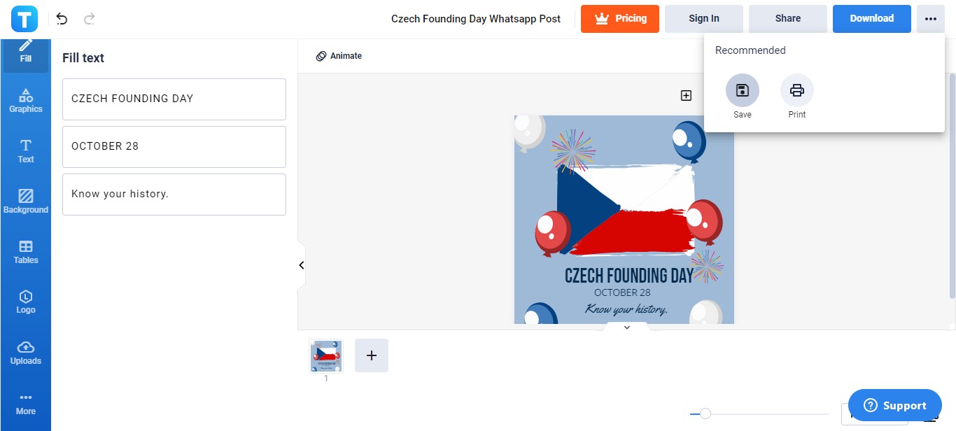 save your finished czech founding day whatsapp post draft