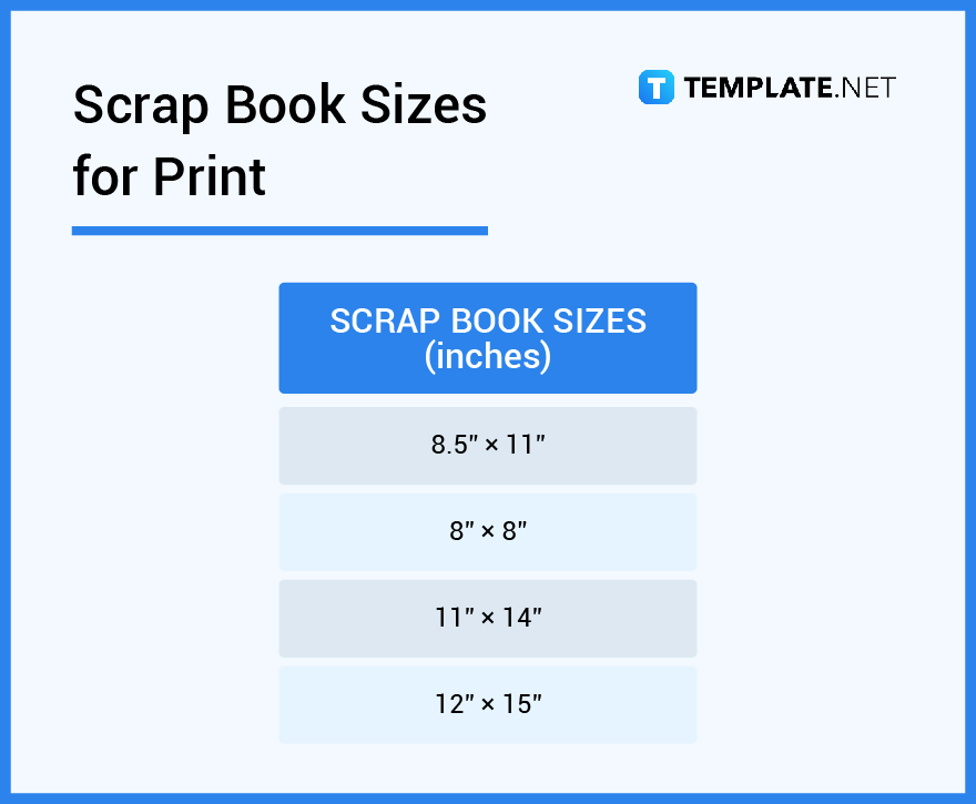 scrap book sizes for print