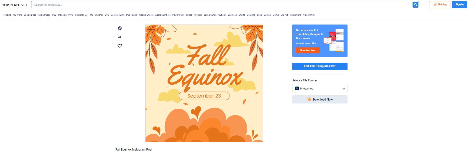 select a fall equinox instagram post template