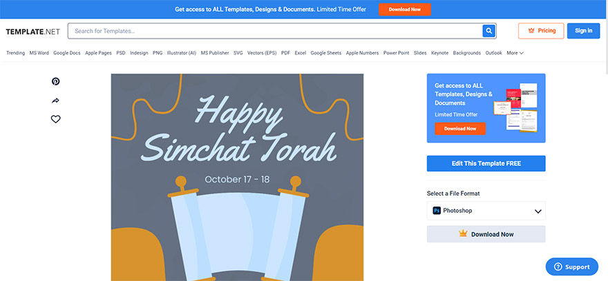 select the simchat torah instagram post template