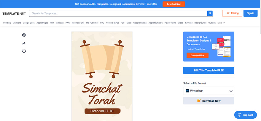 select the simchat torah whatsapp post template