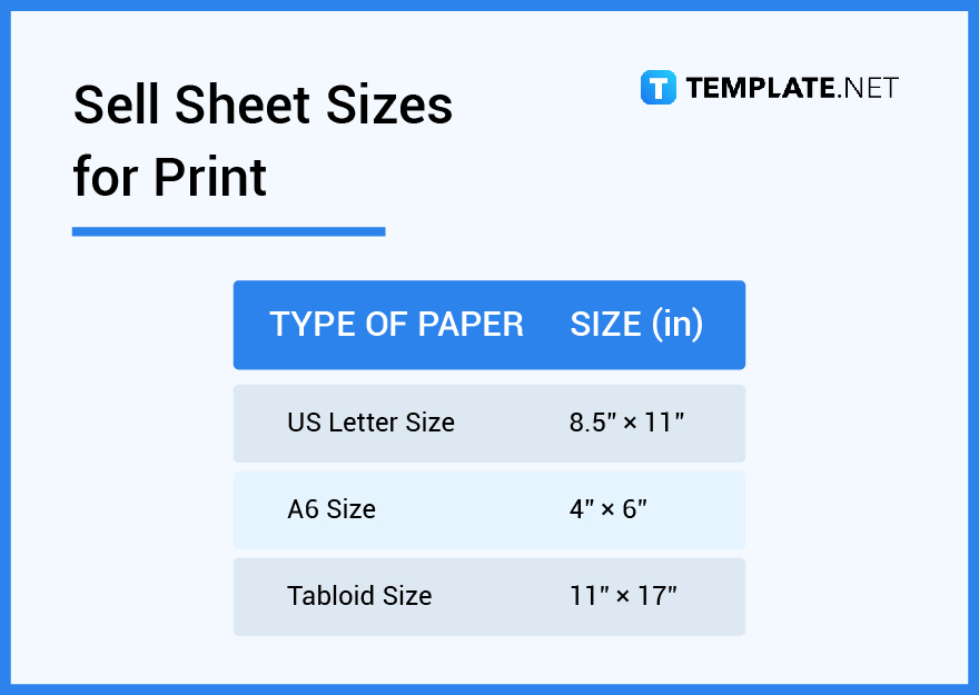 sell sheet sizes for print
