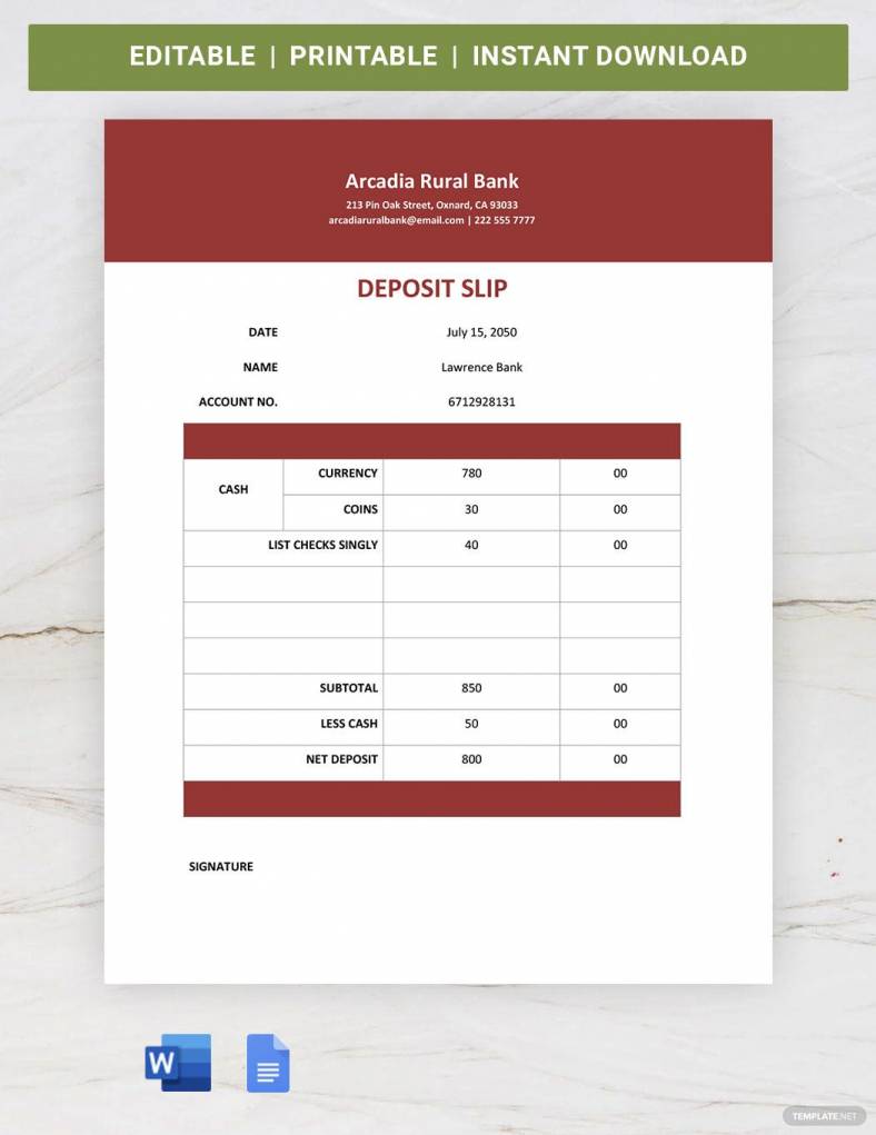 simple deposit slip ideas and examples 788x10