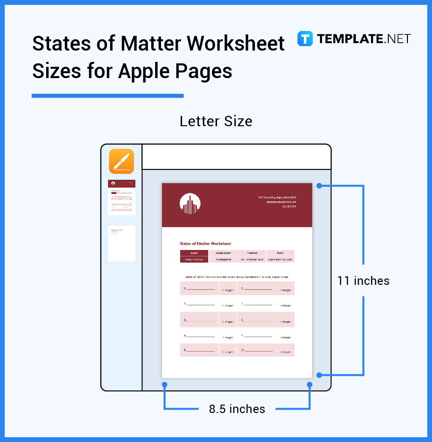 states of matter worksheet sizes for apple pages