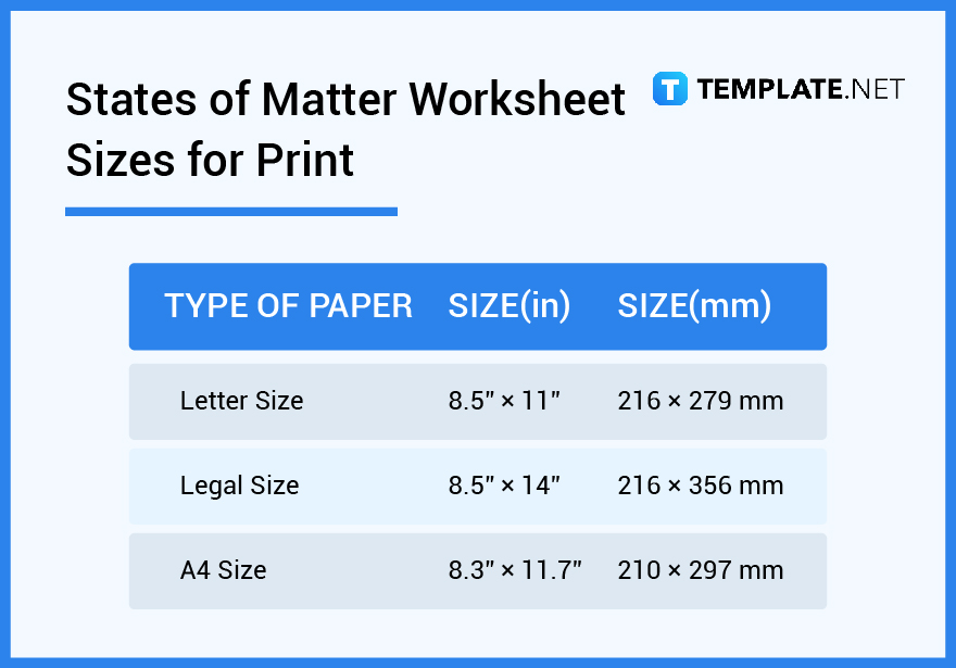 states of matter worksheet sizes for print