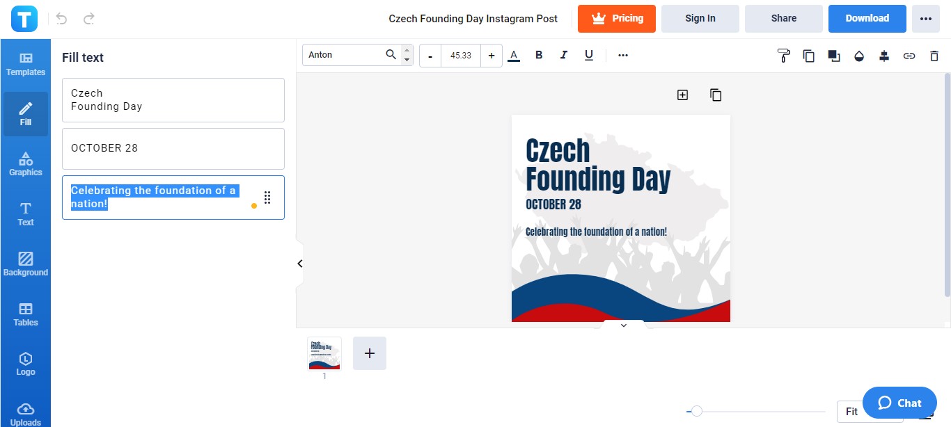 type in your own czech founding day message