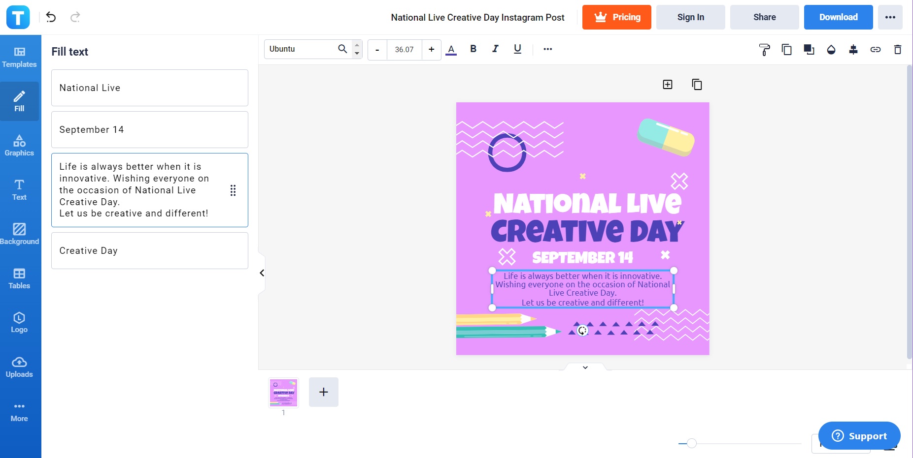 write a simple greeting to celebrate national live creative day