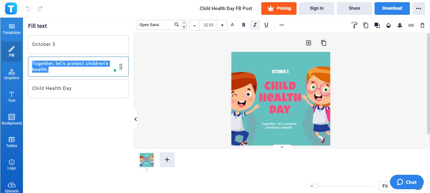 write your child health day message on the second fill text box
