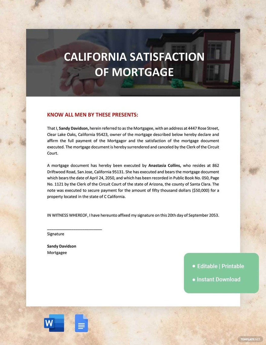 california satisfaction of mortgage
