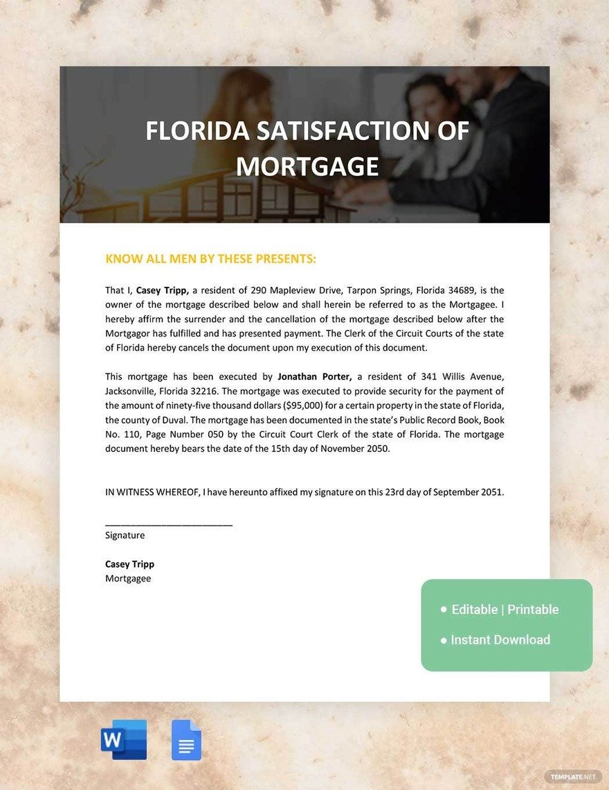 florida satisfaction of mortgage