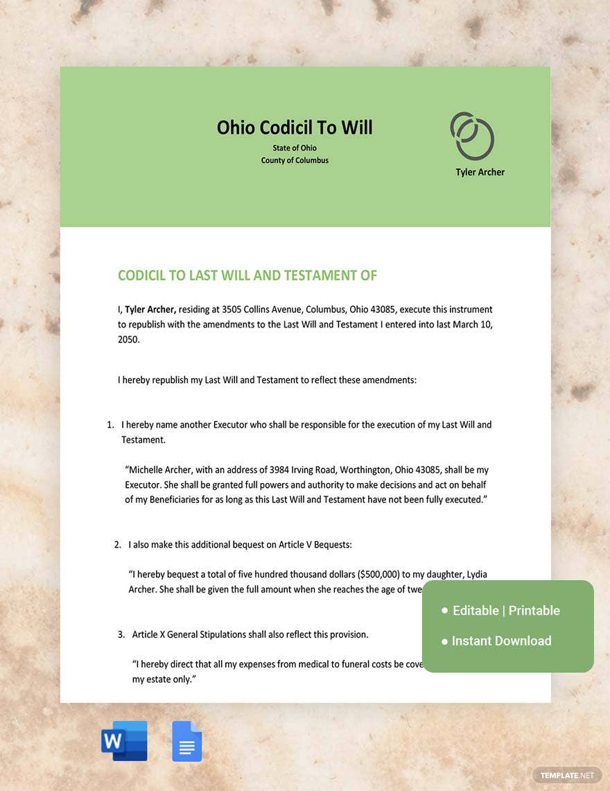 free ohio codicil to will ideas and examples