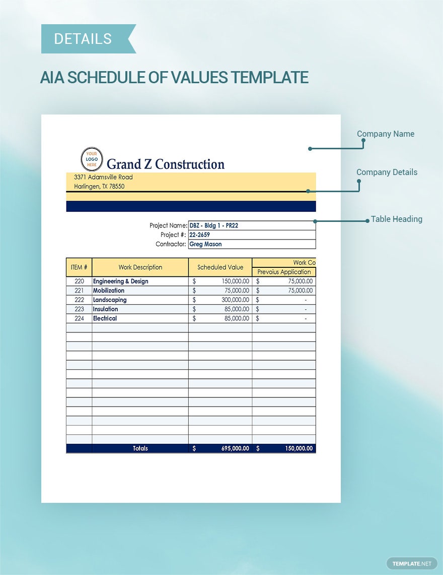 aia schedule of values