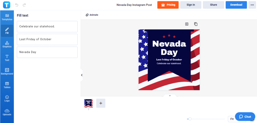 add a message to the chosen nevada day template