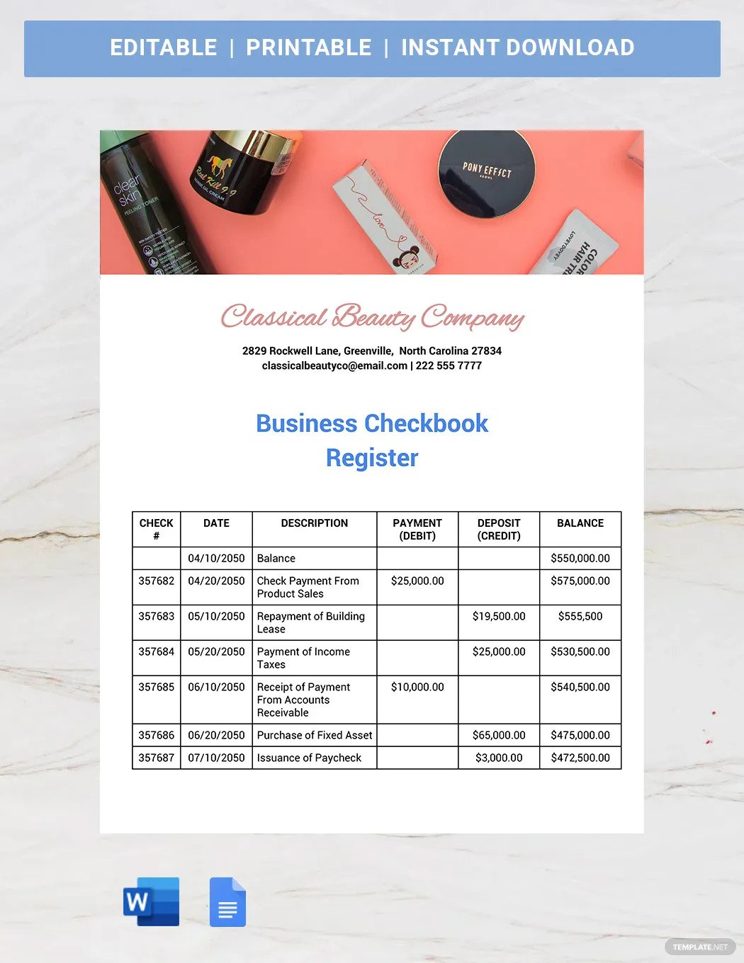 business checkbook register
