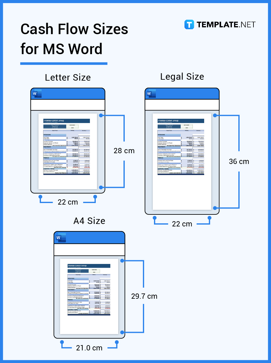 cash flow sizes for ms word