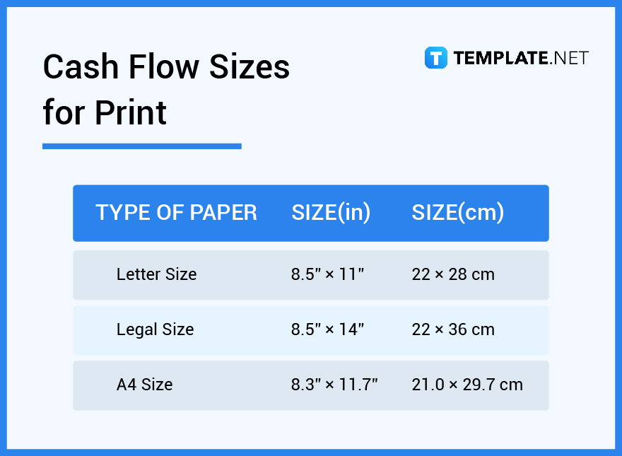 cash flow sizes for print