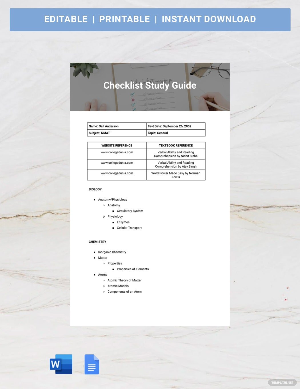 checklist study guide ideas and examples