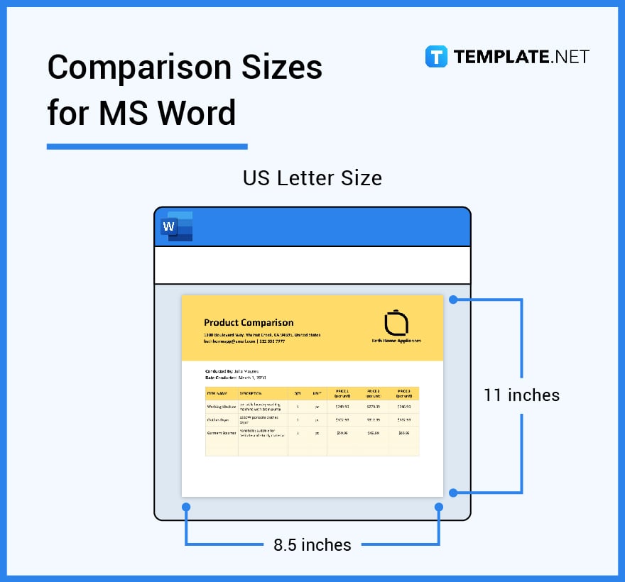 comparison sizes for ms word
