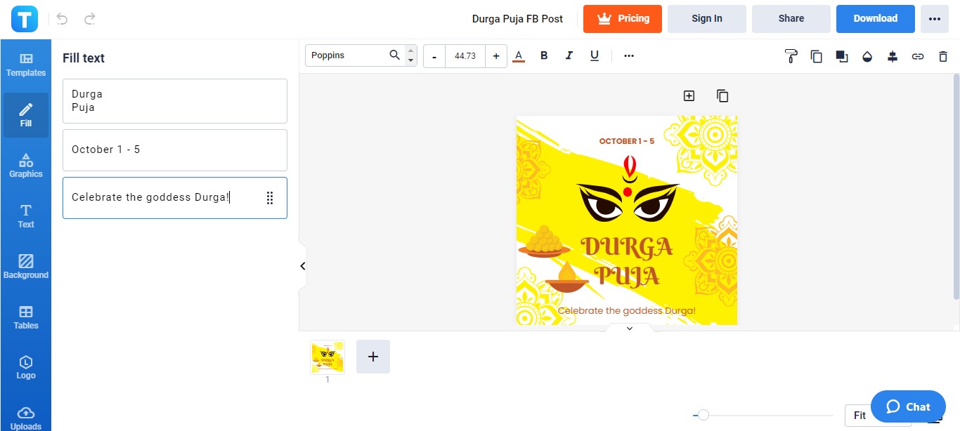 customize the text of the durga puja fb template
