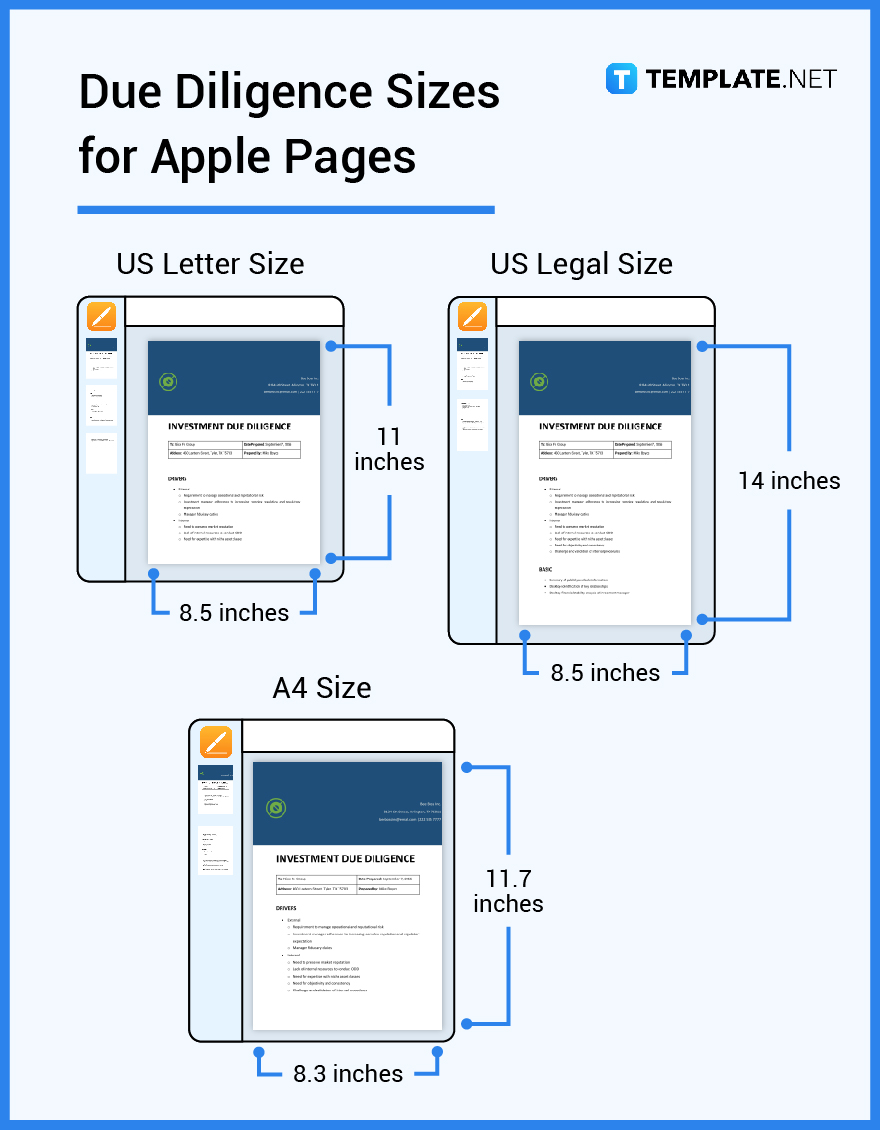 due diligence sizes for apple pages
