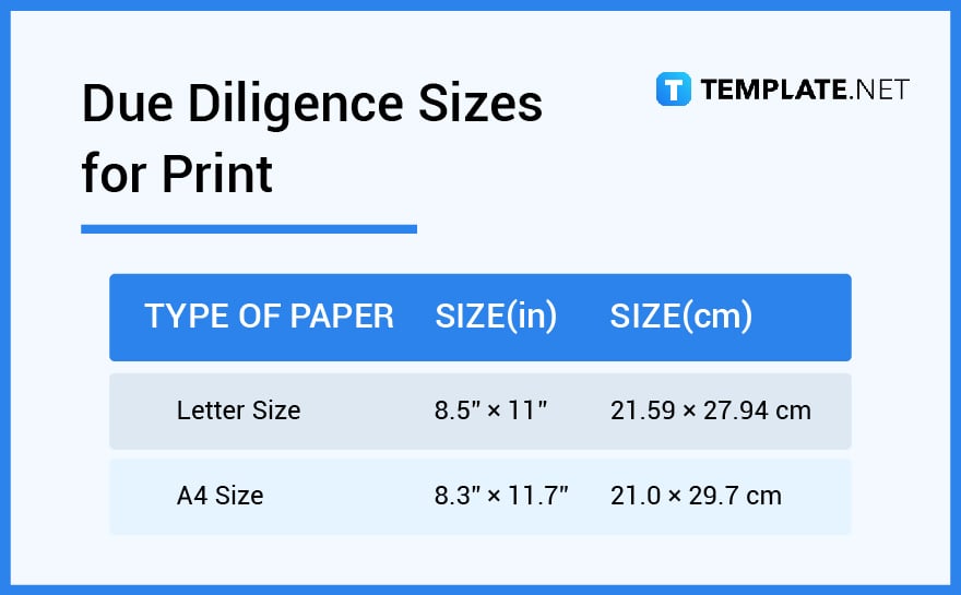 due diligence sizes for print