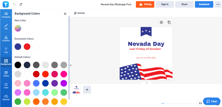 edit the background color of your nevada day template