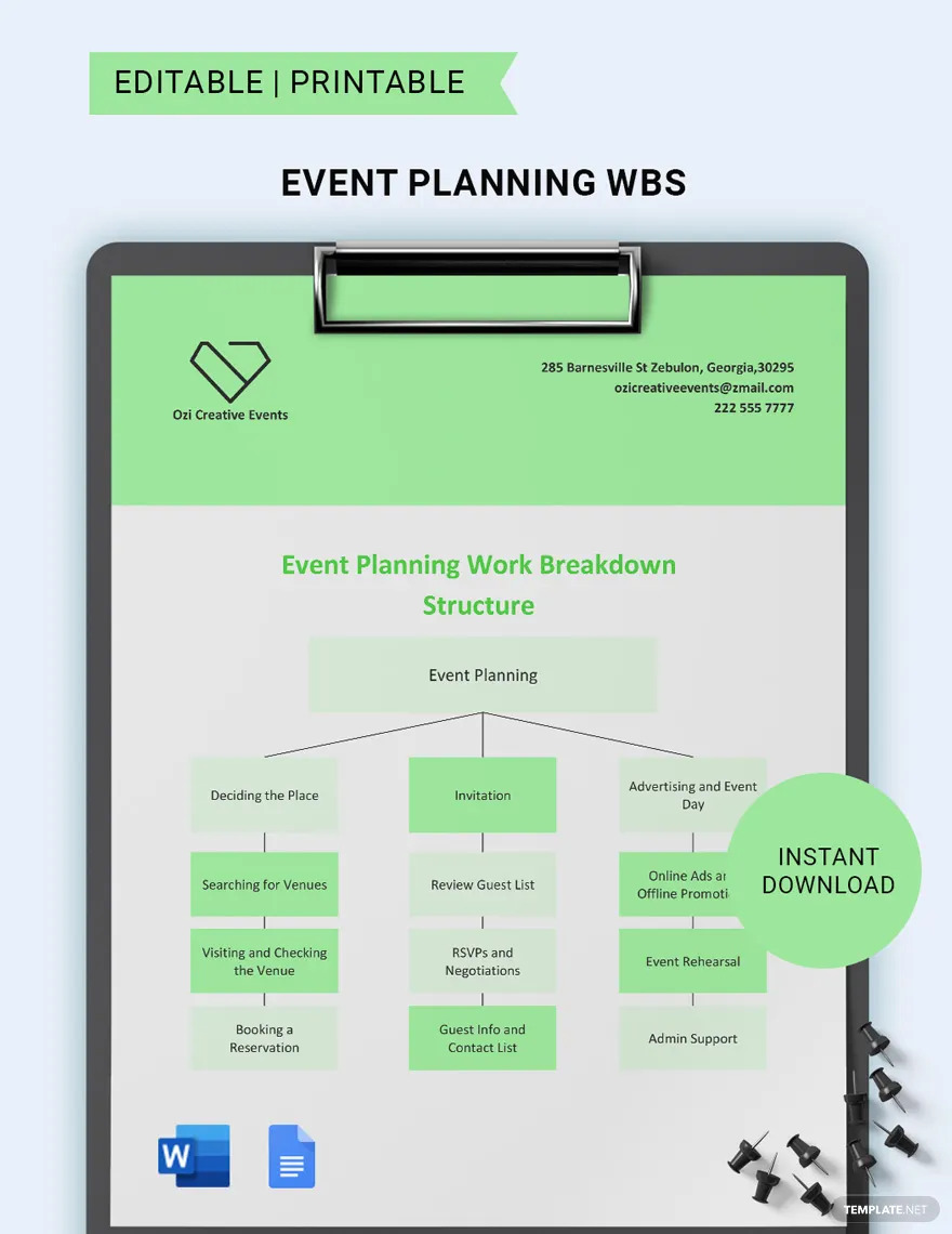event planning work breakdown structure