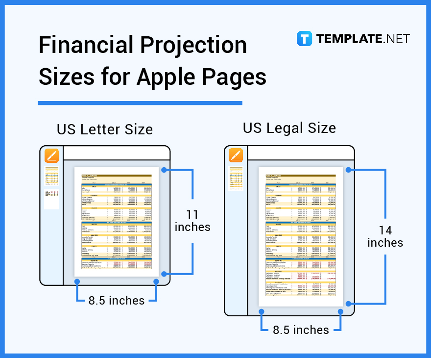 financial projection sizes for apple pages