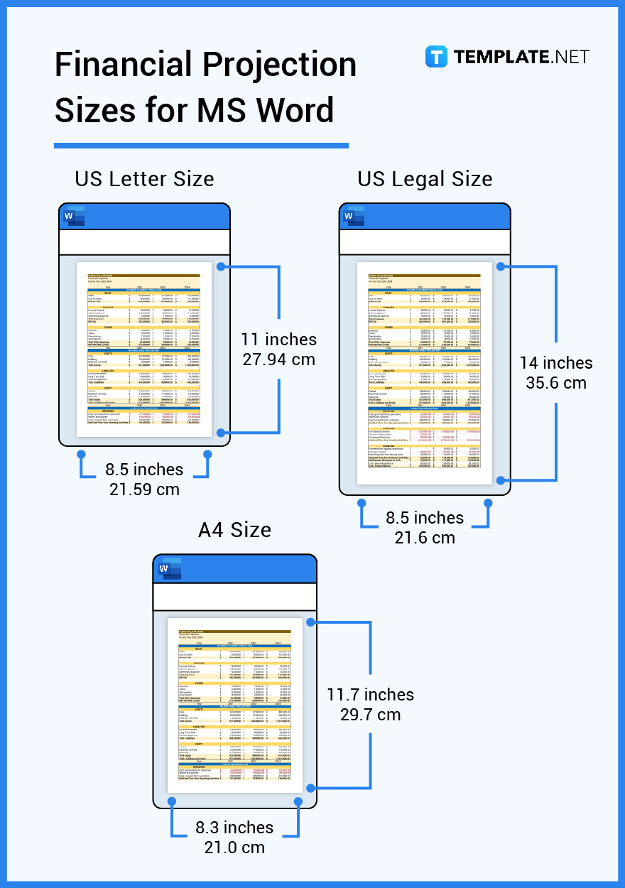 financial projection sizes for ms word