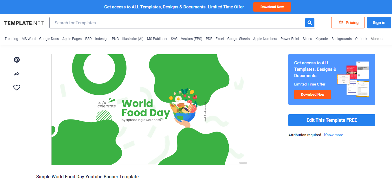 free simple world food day youtube banner template template net