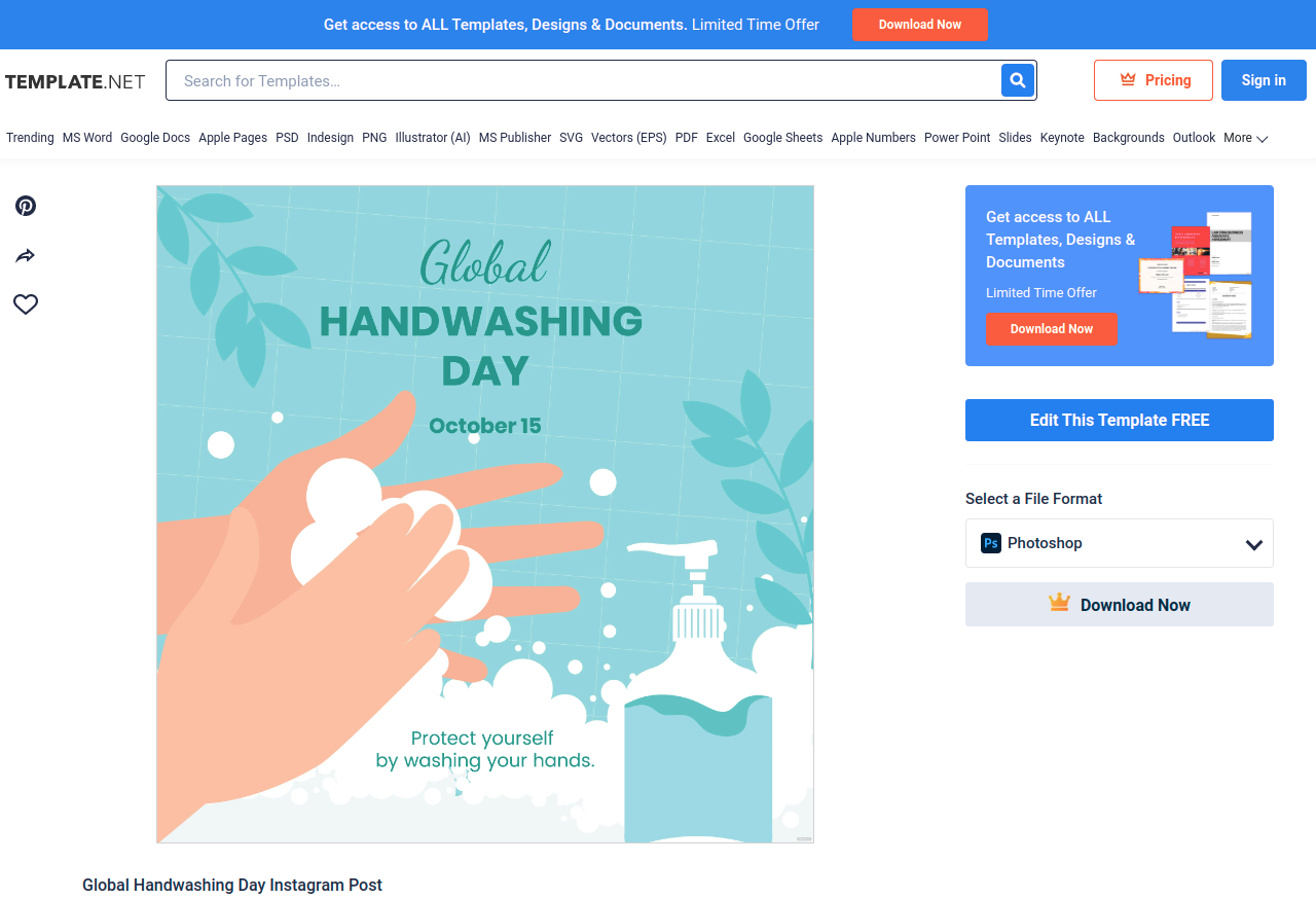 global handwashing day instagram post eps illustrator jpg psd png svg