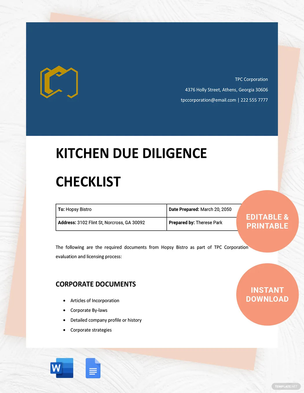 kitchen due diligence ideas and examples