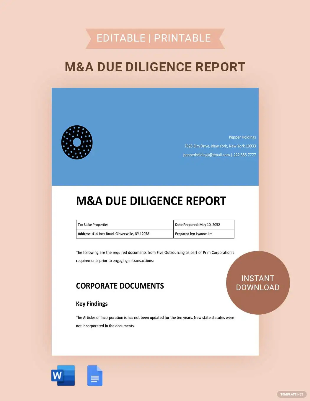 ma due diligence report ideas and examples