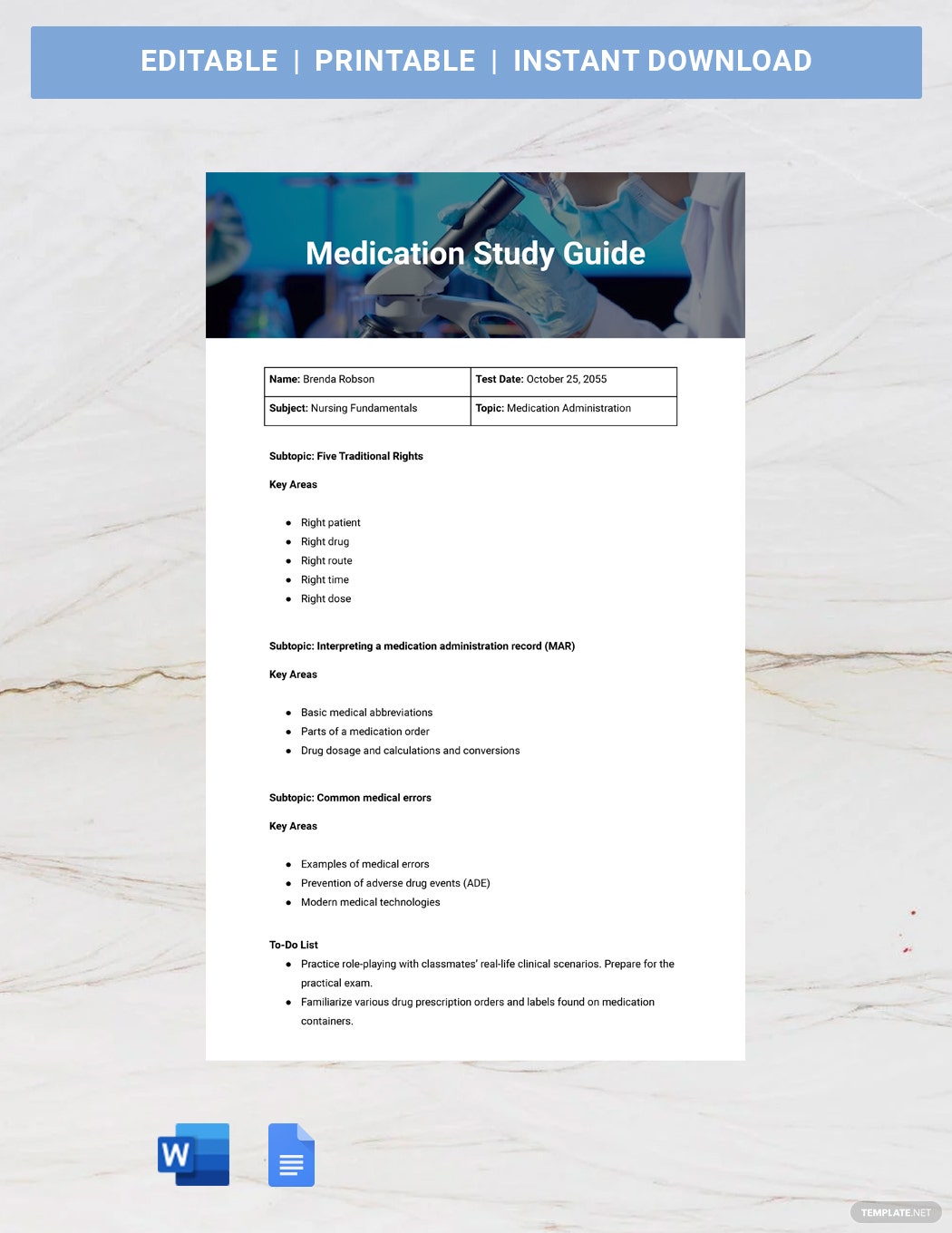 medication study guide ideas and examples