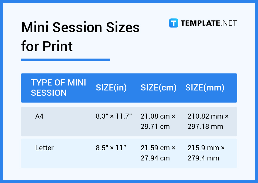 mini session sizes for print