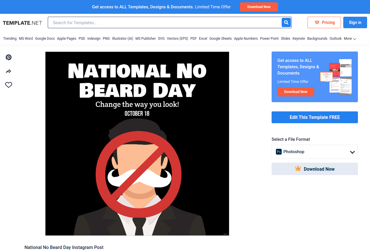 national no beard day instagram post eps illustrator jpg psd png svg