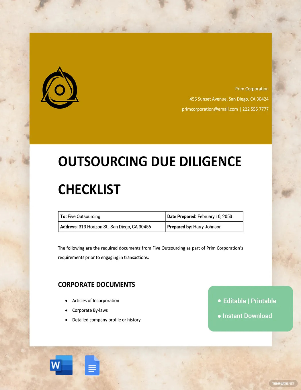outsourcing due diligence ideas and examples