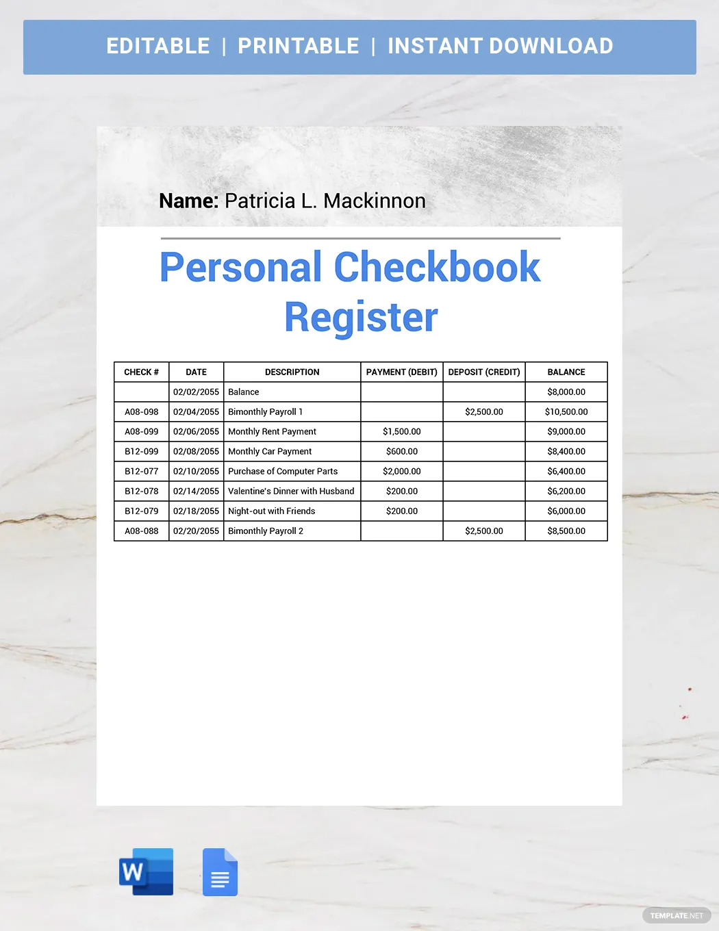 personal checkbook register ideas and examples