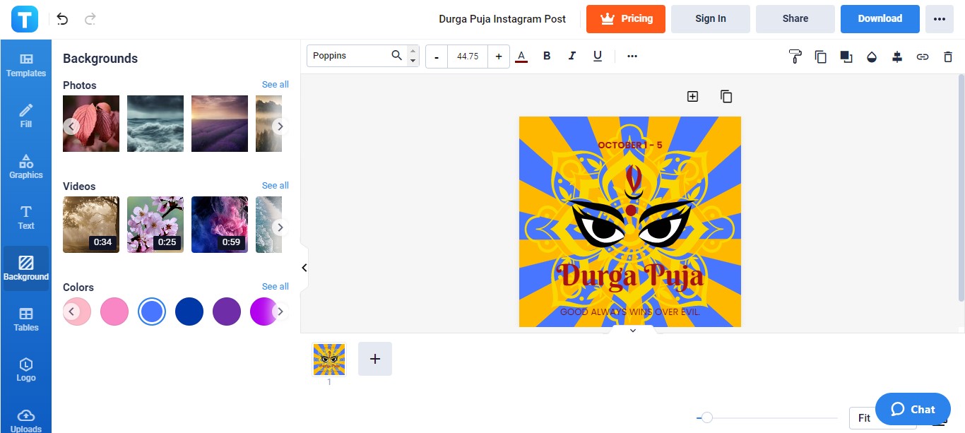 personalize the background of the durga puja instagram template