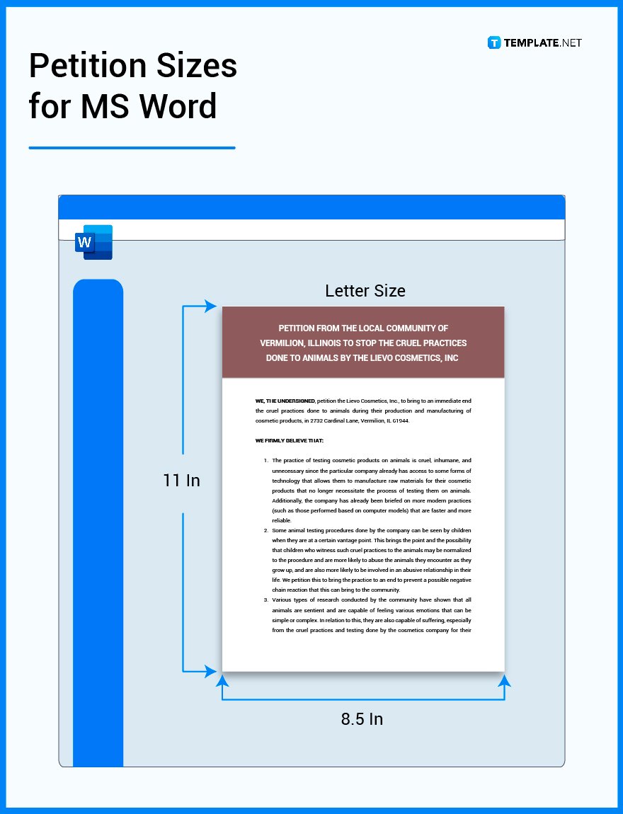 petition sizes for ms word