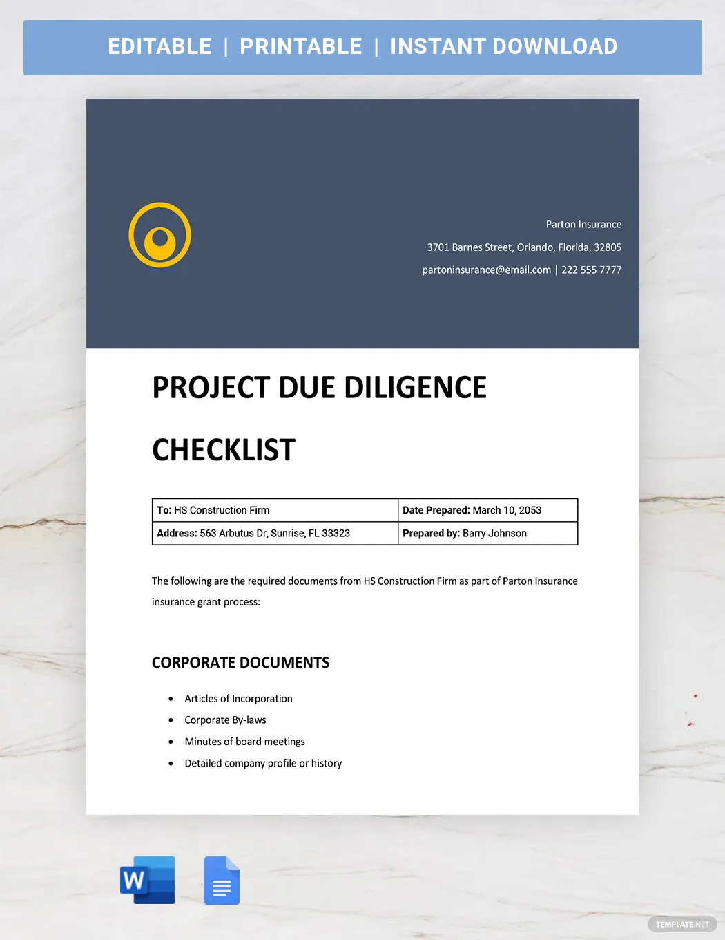 project due diligence ideas and examples