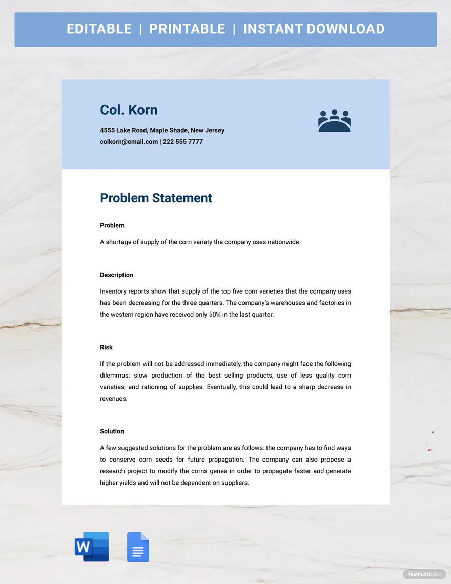 what is a problem statement in a case study