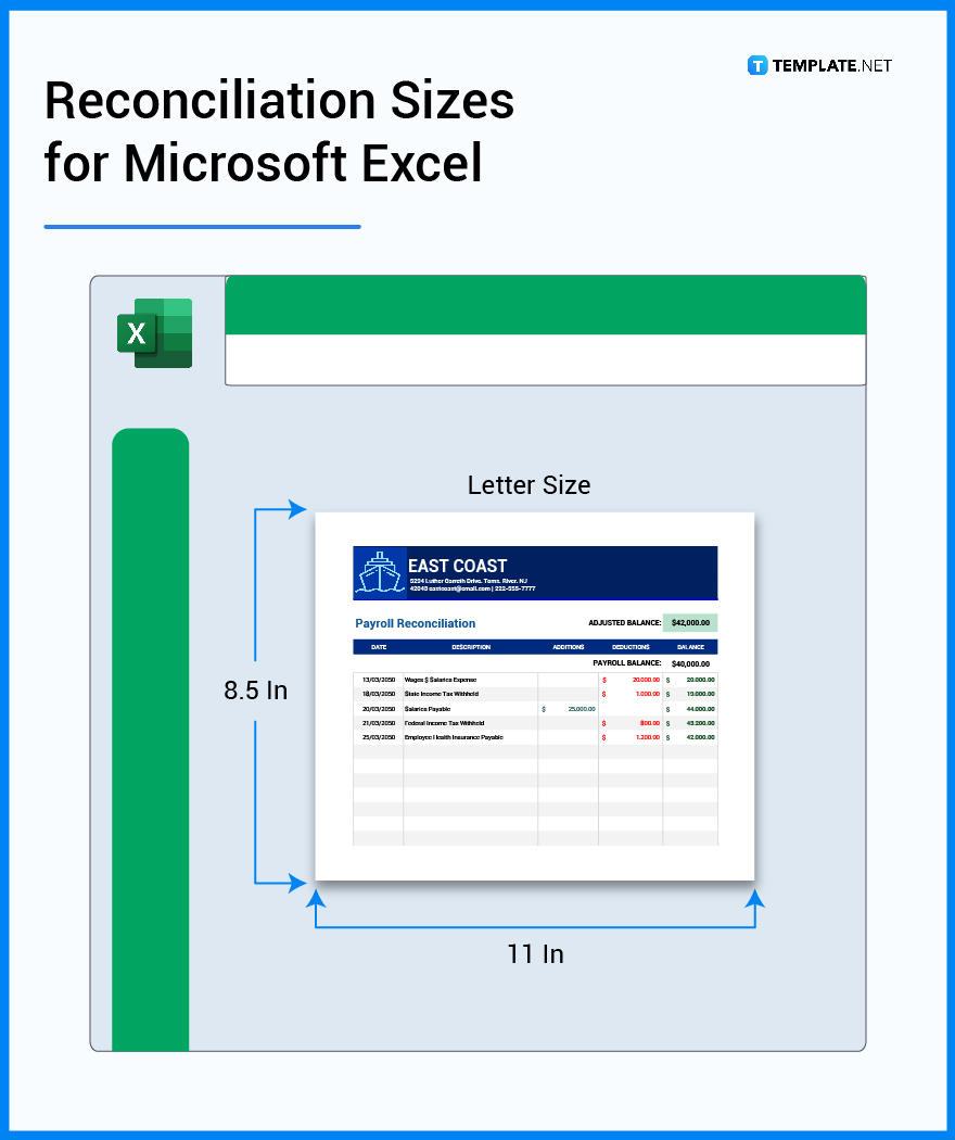 reconciliation sizes for microsoft excel