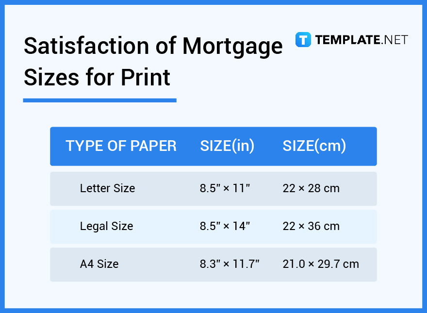 satisfaction of mortgage sizes for print
