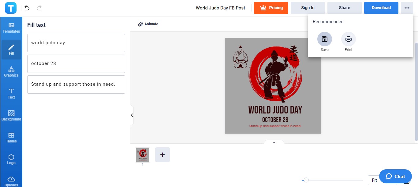 save a copy of the customized world judo day fb post