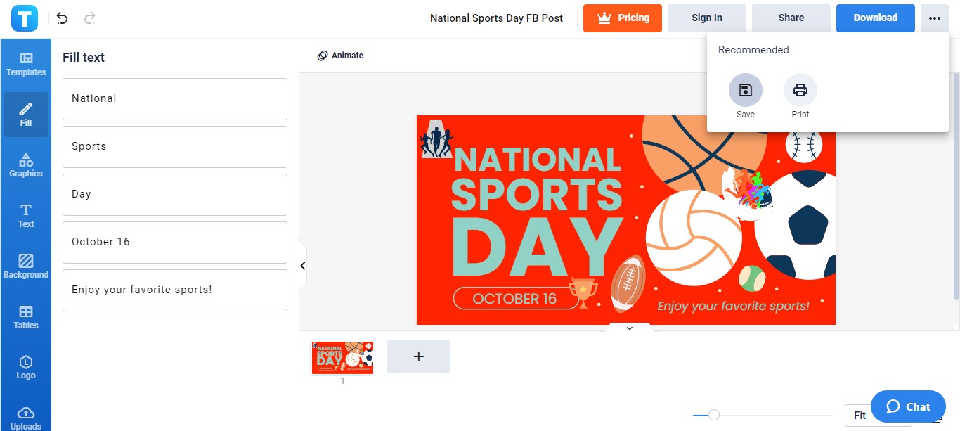 save and keep your customized national sports day fb post