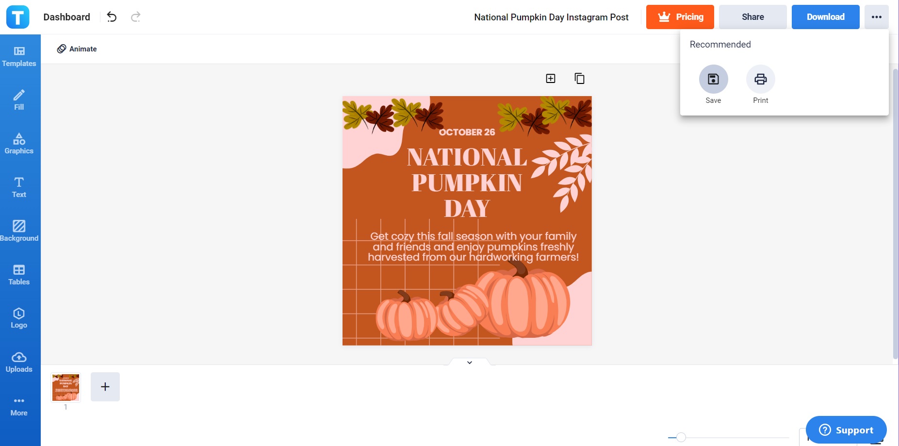 save and upload your national pumpkin day instagram post